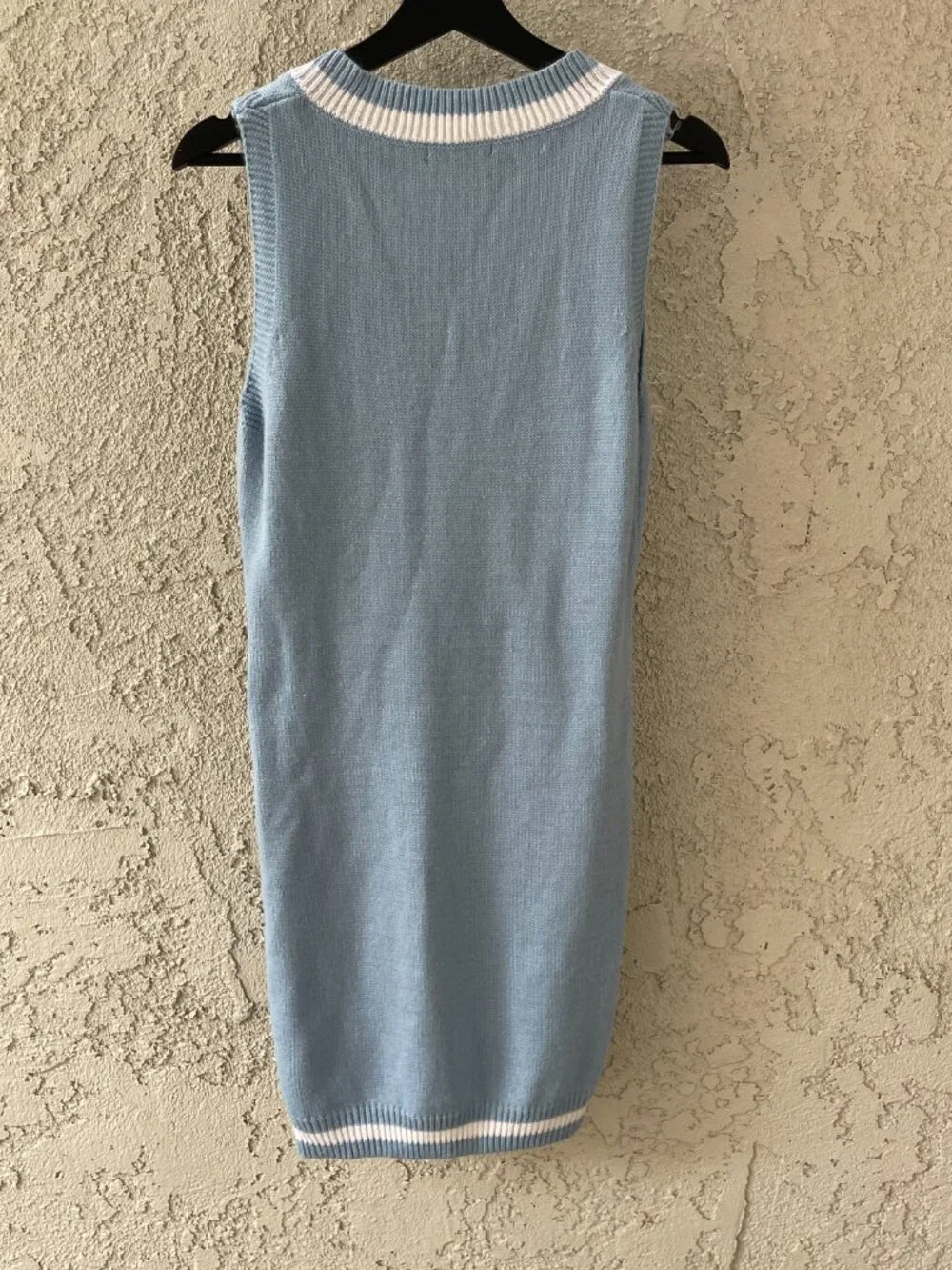 Tenniscore V-Neck Knit Mini Dress Preppy Old Money Light Blue L